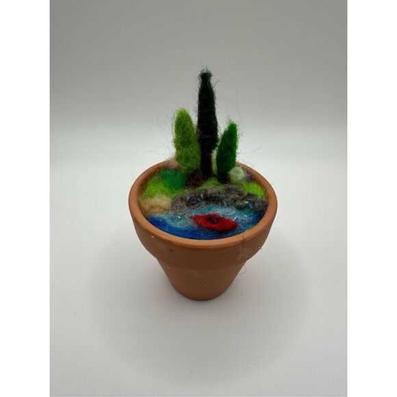 2 in pot Needle Felted 3D Landscape Art, kayak, Pine tree, river, MADE TO ORDER - Picture 1 of 7